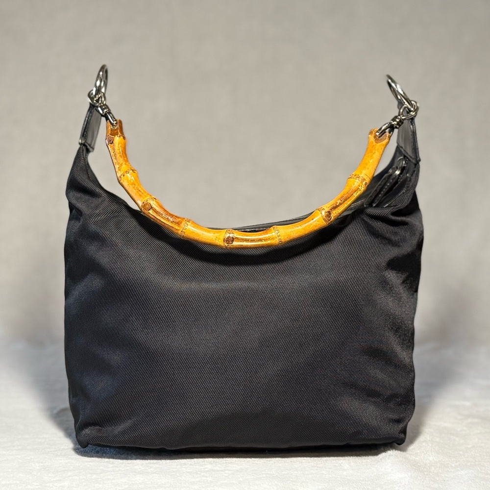 Authentic GUCCI Nylon Bamboo Handle Shoulder Bag